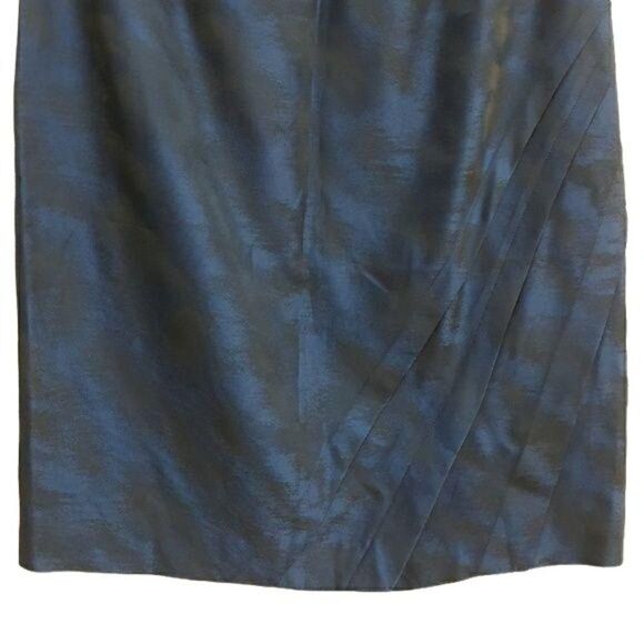 Ann Taylor Skirt Formal Metallic Asymmetrical Pleated Straight Skirt Blue Sz 4 - Picture 7 of 8